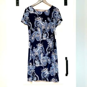 Signature By Robbie Bee Faux Wrap Dress Women S Navy Paisley Stretch Above Knee